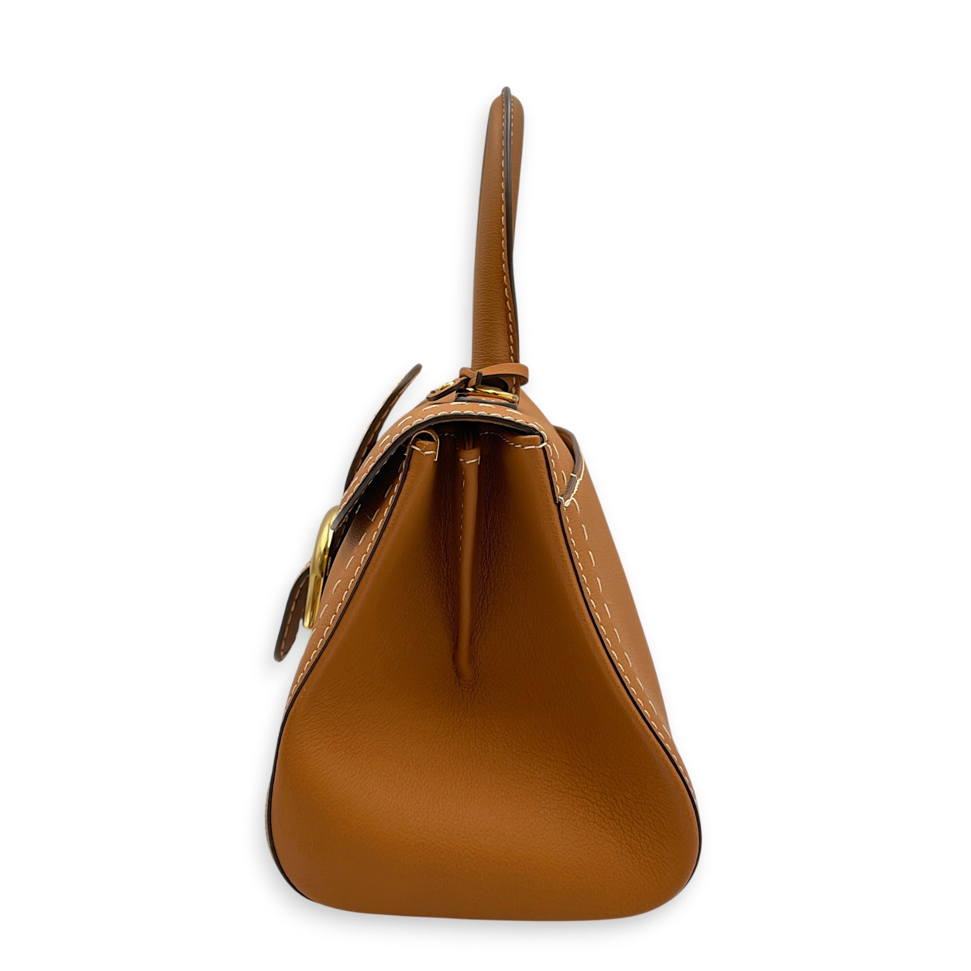 Brillant East West PM  Caramel Top Handle Bag in Calfskin Gold hardware