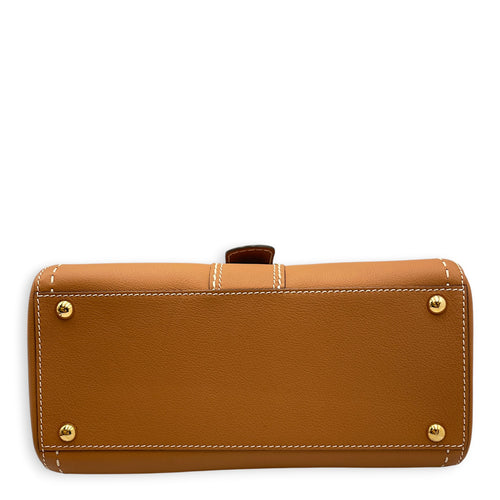 Brillant East West PM  Caramel Top Handle Bag in Calfskin Gold hardware