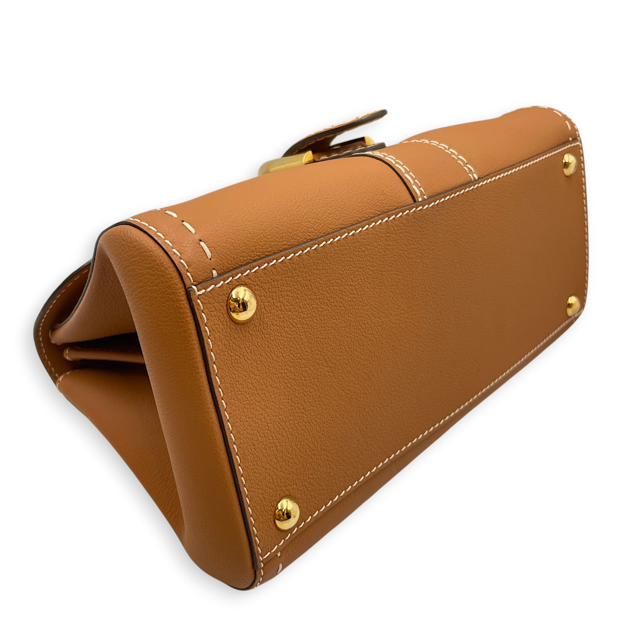 Brillant East West PM  Caramel Top Handle Bag in Calfskin Gold hardware