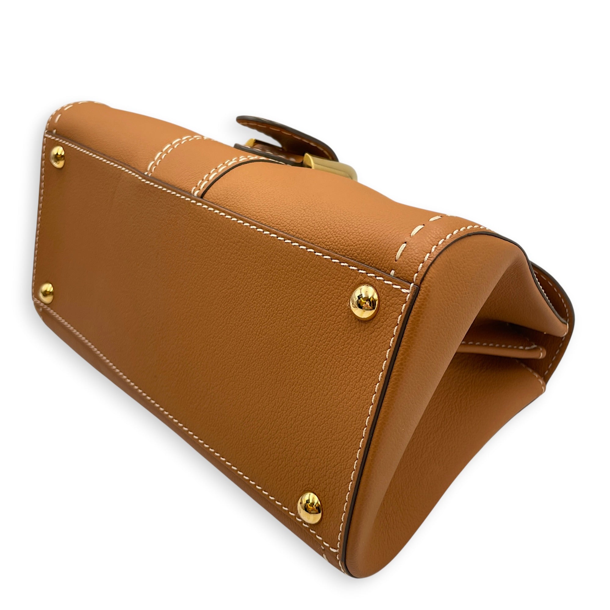 Brillant East West PM  Caramel Top Handle Bag in Calfskin Gold hardware