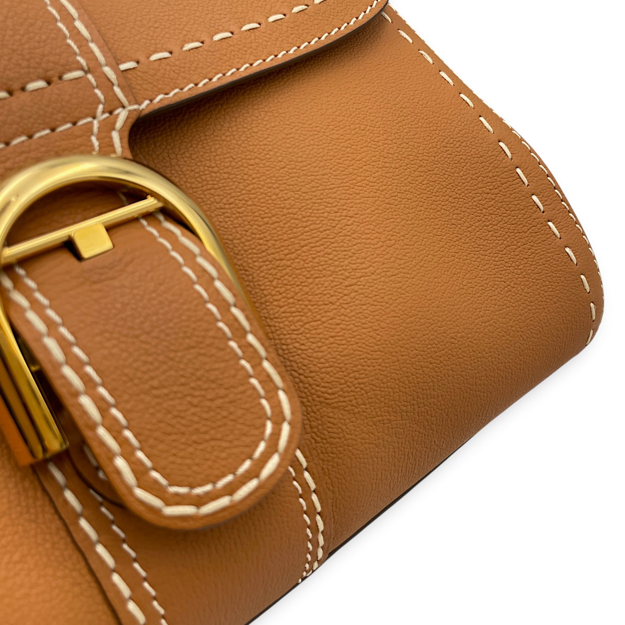 Brillant East West PM  Caramel Top Handle Bag in Calfskin Gold hardware