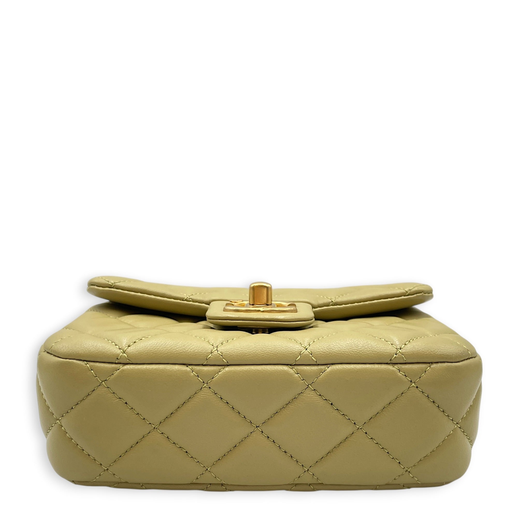 Mini Square Flap with CC Heart Charm Chain Strap  Mini Olive Green Crossbody Bag in Lambskin Gold hardware