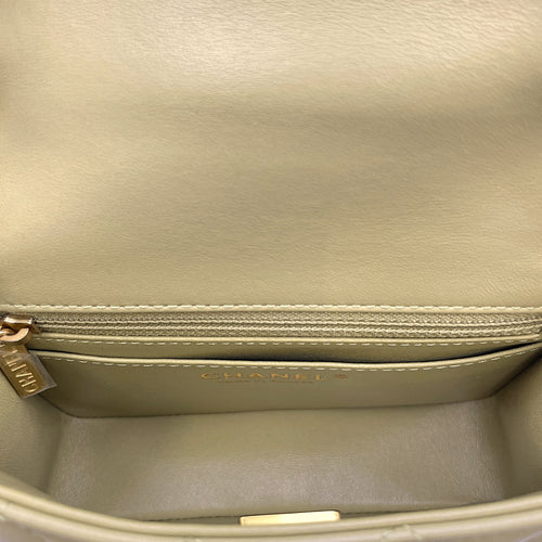 Mini Square Flap with CC Heart Charm Chain Strap  Mini Olive Green Crossbody Bag in Lambskin Gold hardware