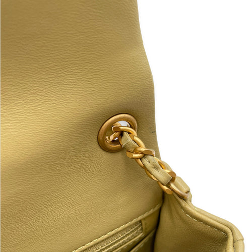 Mini Square Flap with CC Heart Charm Chain Strap  Mini Olive Green Crossbody Bag in Lambskin Gold hardware