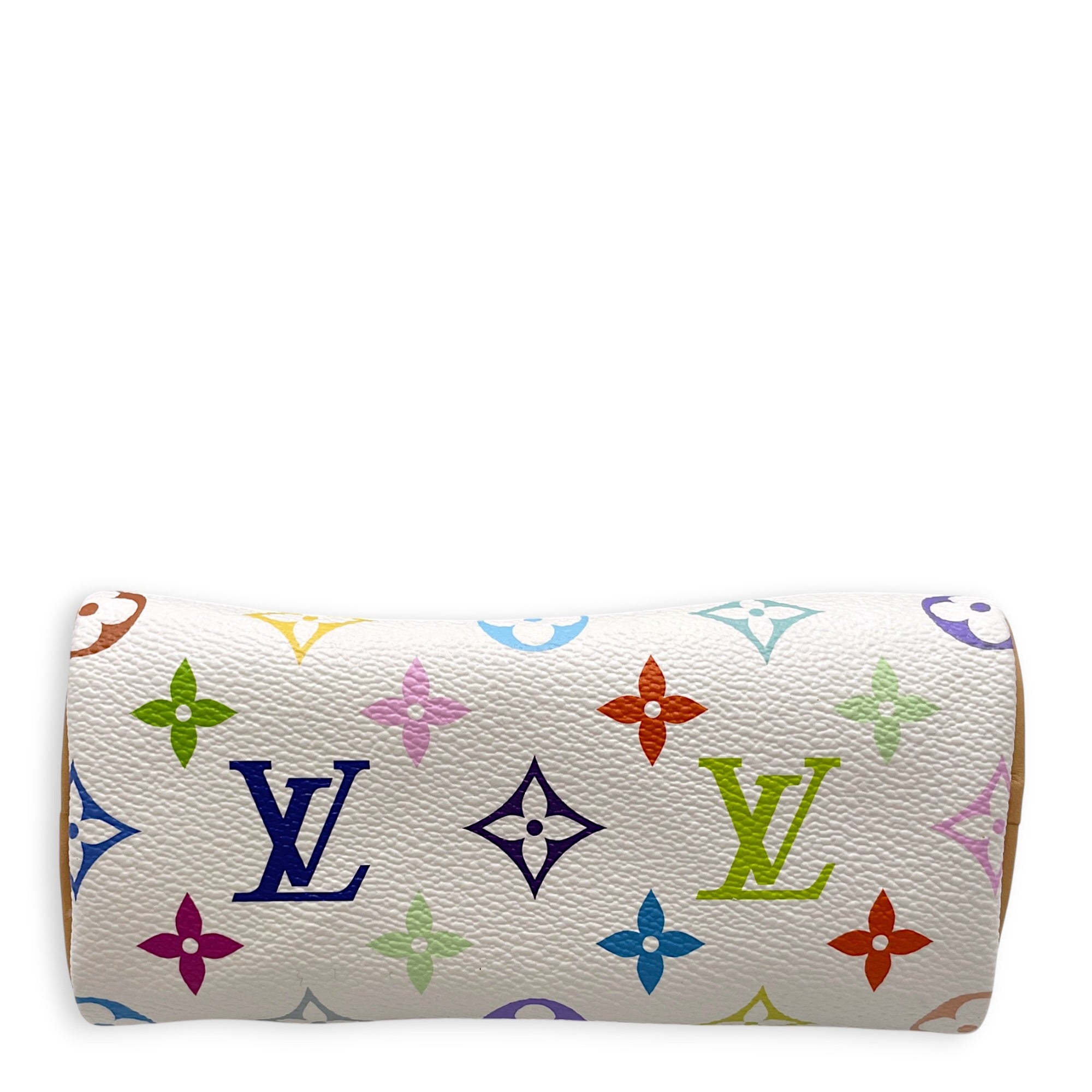 Speedy Nano  White Multicolore Top Handle Bag in Monogram Coated Canvas Gold hardware