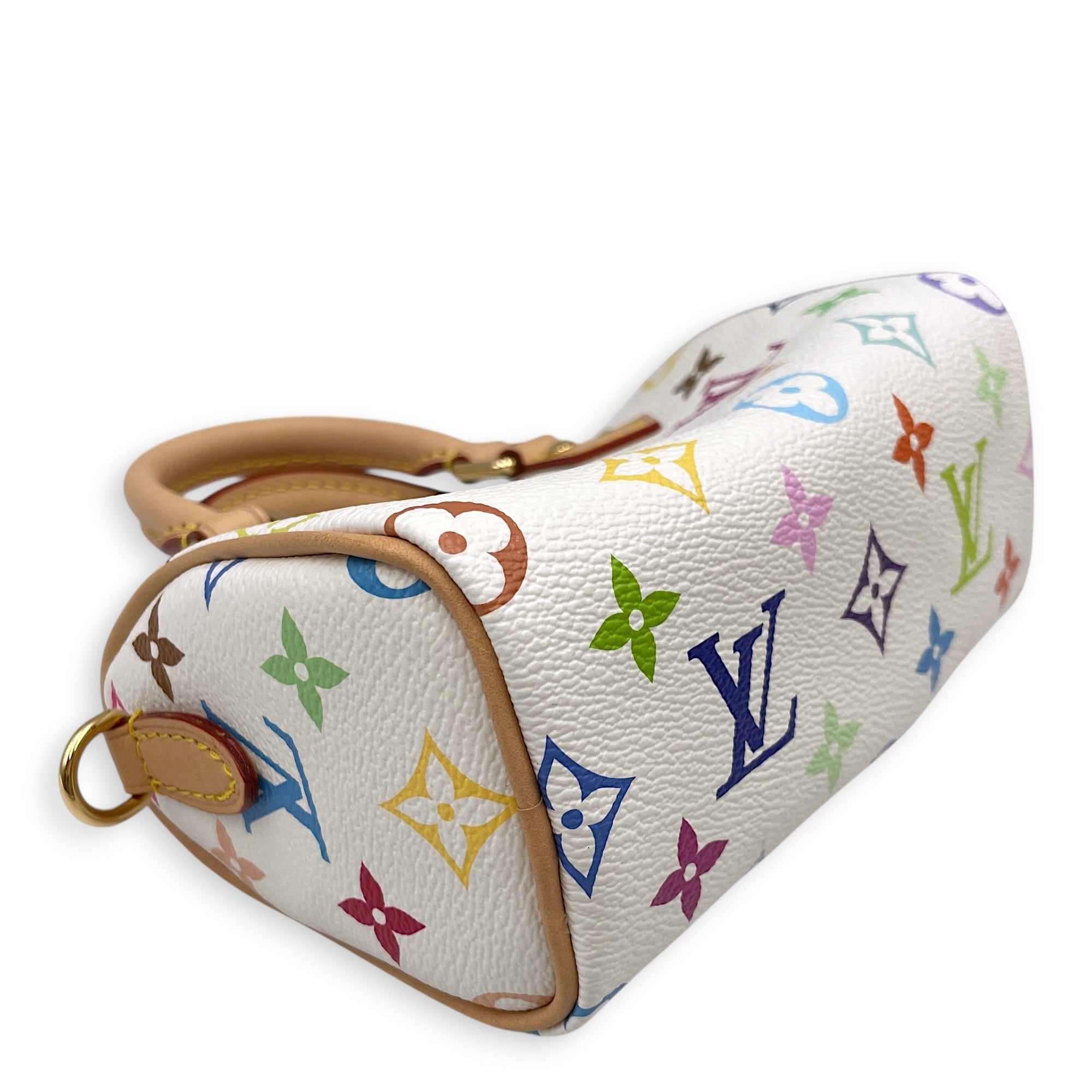 Speedy Nano  White Multicolore Top Handle Bag in Monogram Coated Canvas Gold hardware