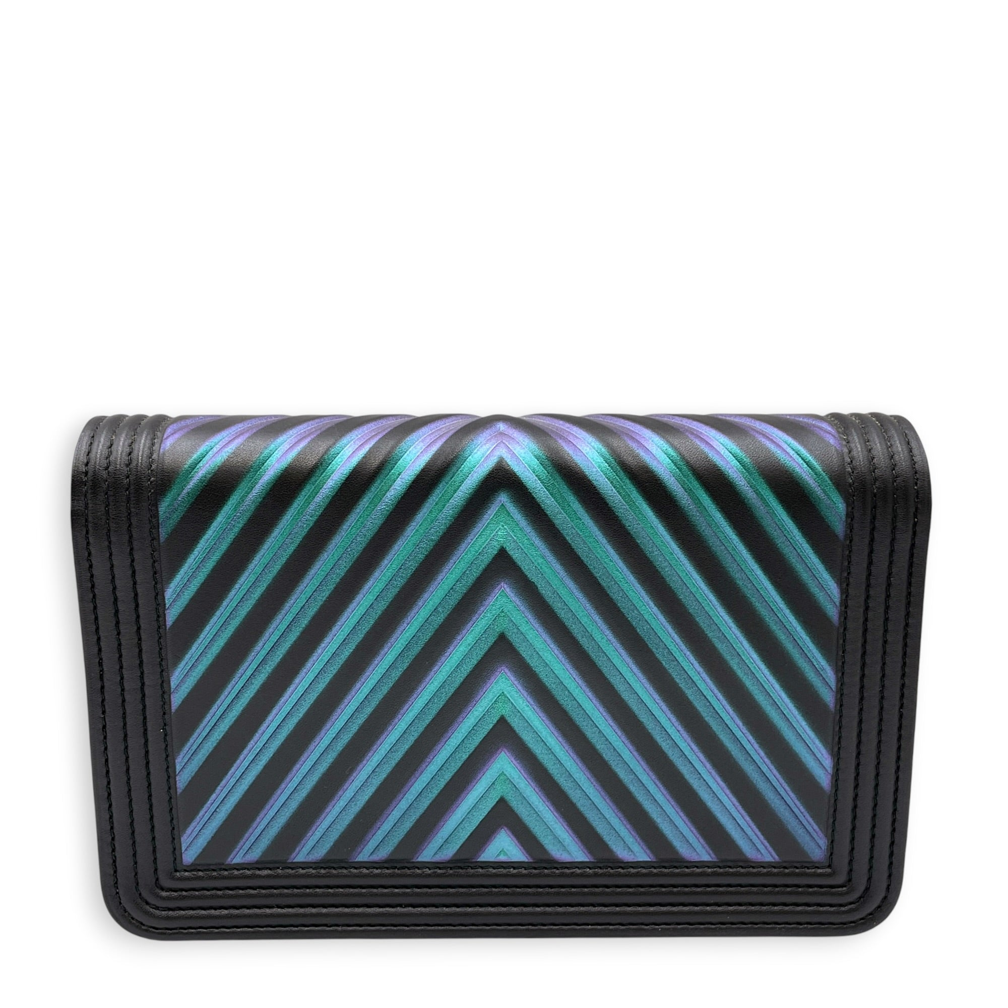 Boy Iridescent Black Wallet On Chain in Lambskin Ruthenium hardware