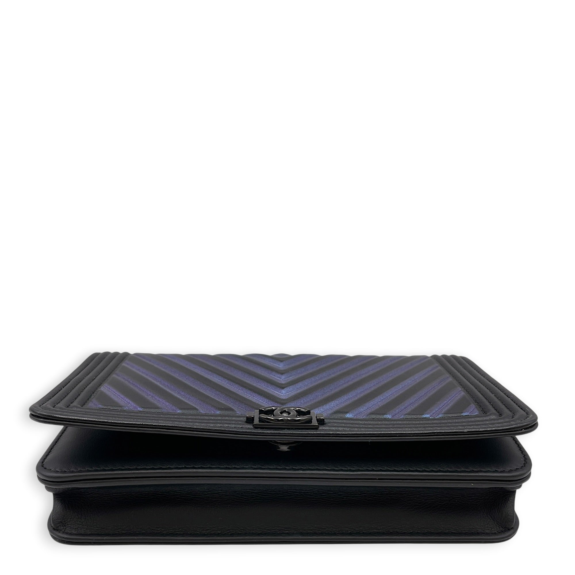 Boy Iridescent Black Wallet On Chain in Lambskin Ruthenium hardware