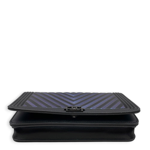 Boy Iridescent Black Wallet On Chain in Lambskin Ruthenium hardware