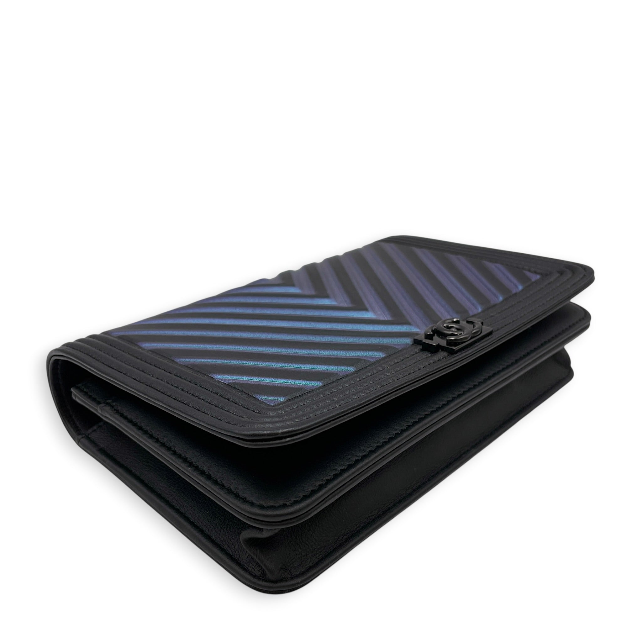 Boy Iridescent Black Wallet On Chain in Lambskin Ruthenium hardware