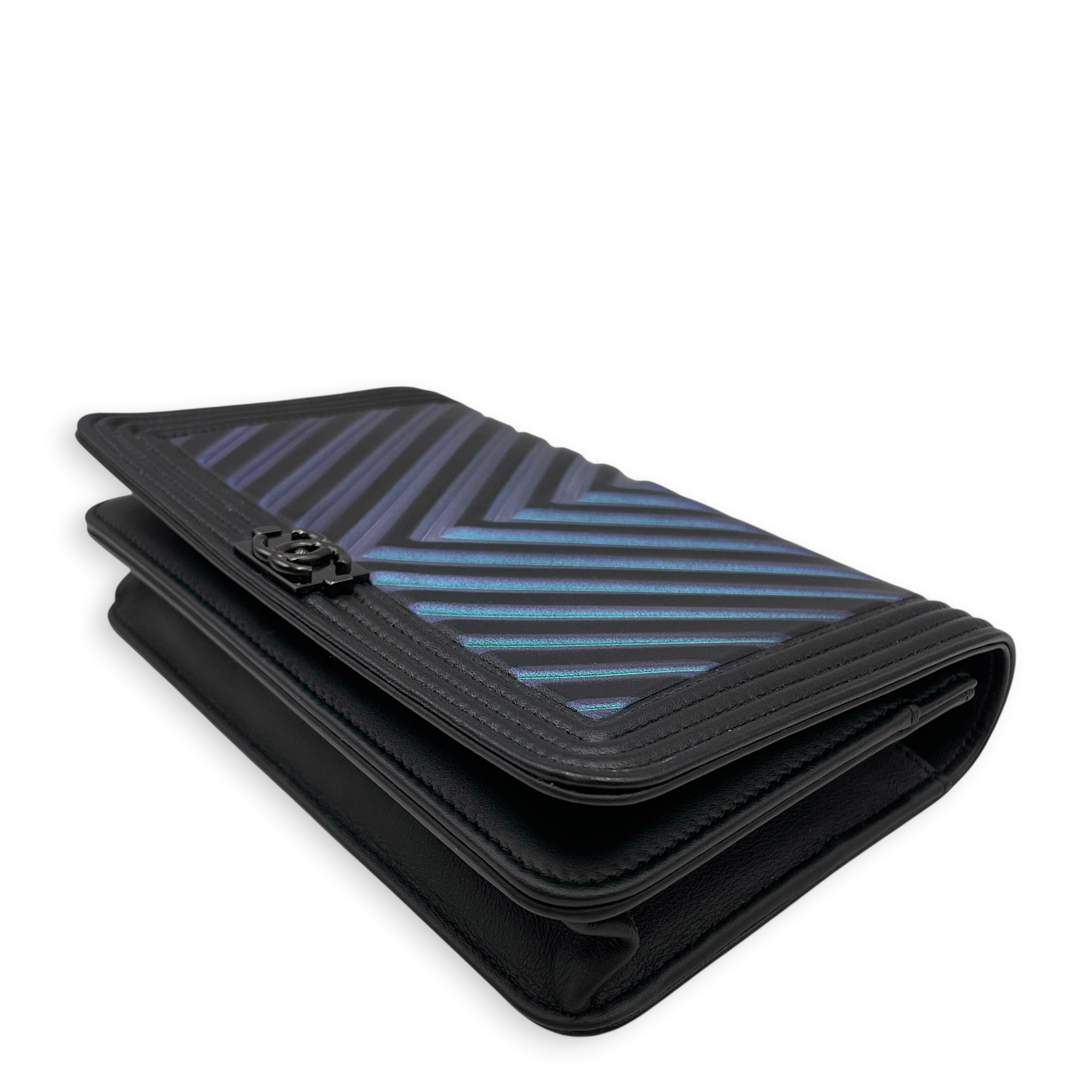Boy Iridescent Black Wallet On Chain in Lambskin Ruthenium hardware