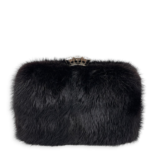Faux-fur  Black Clutch Silver hardware