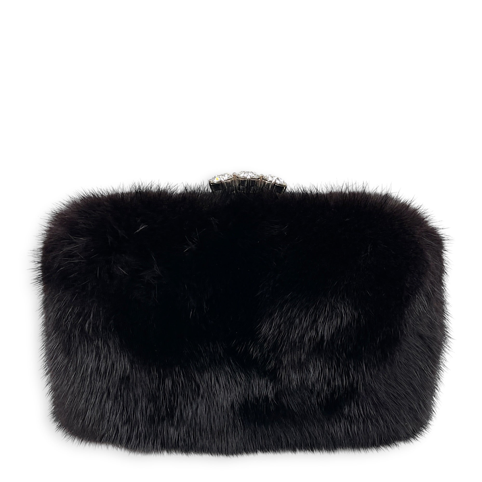 Faux-fur  Black Clutch Silver hardware