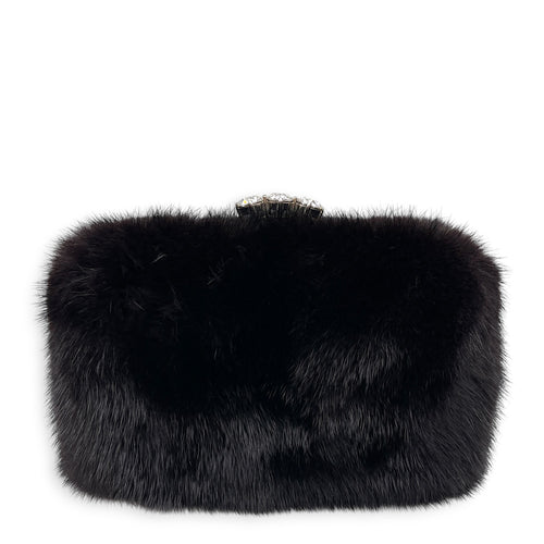 Faux-fur  Black Clutch Silver hardware