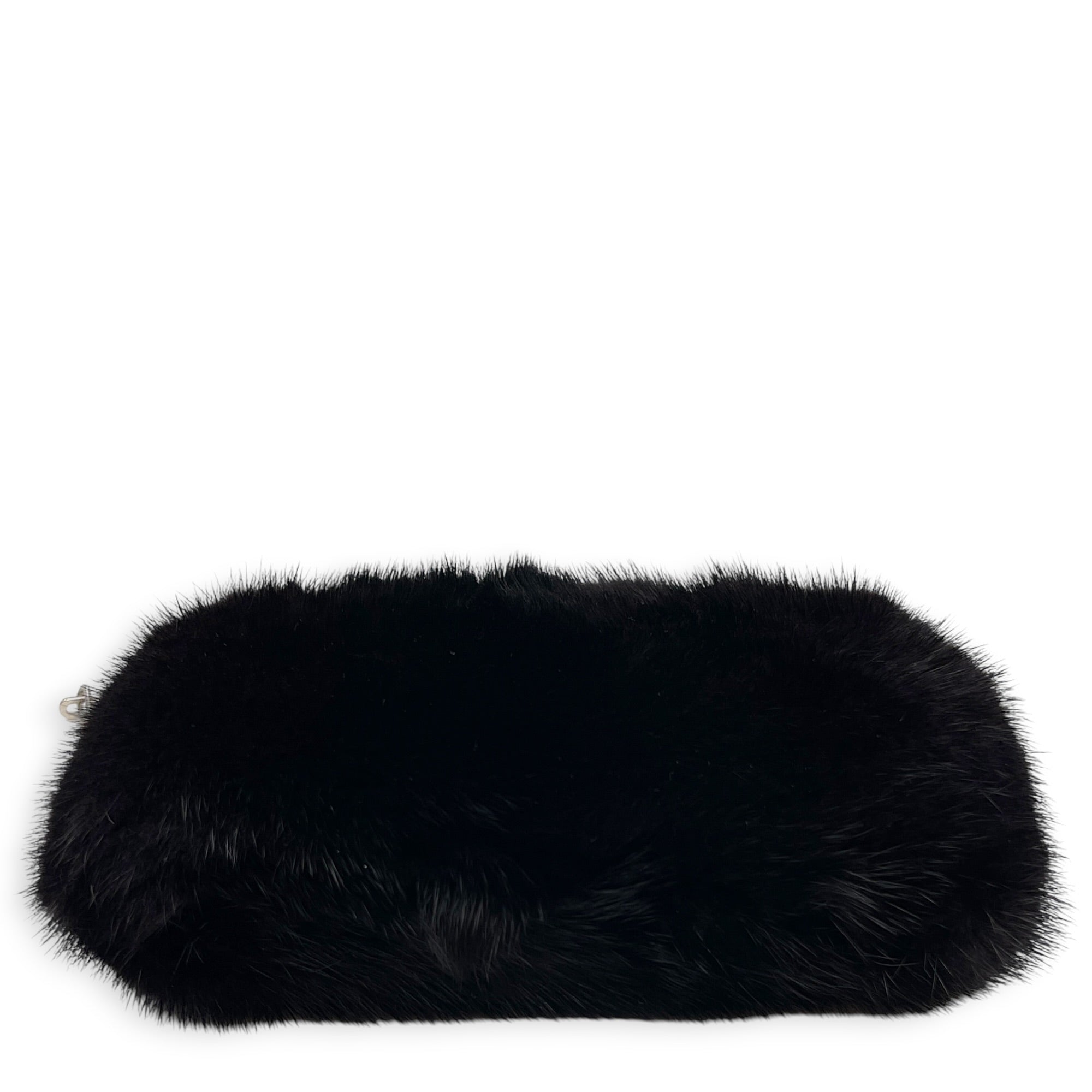 Faux-fur  Black Clutch Silver hardware