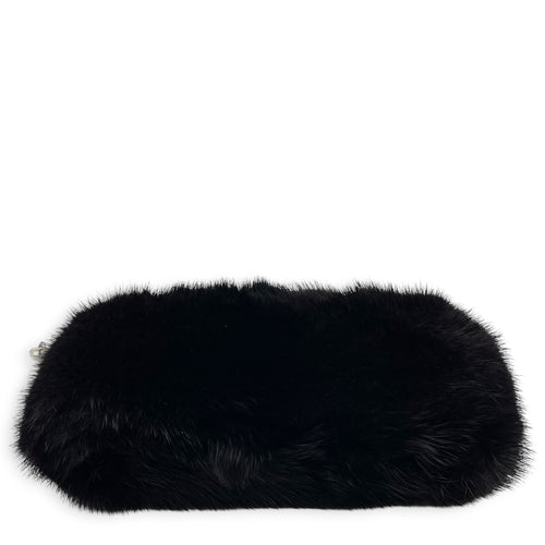 Faux-fur  Black Clutch Silver hardware
