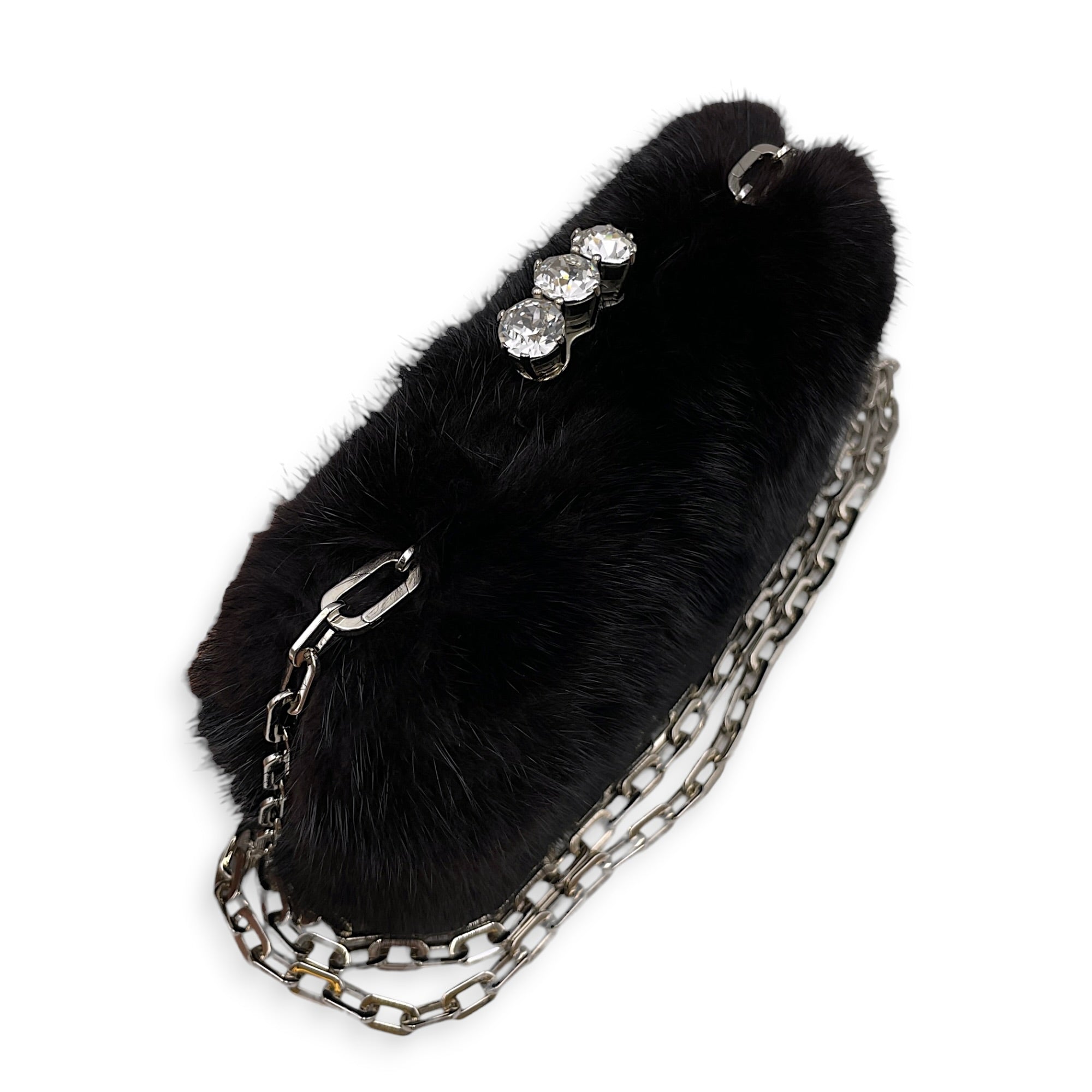 Faux-fur  Black Clutch Silver hardware