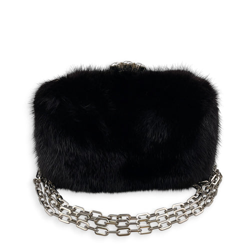 Faux-fur  Black Clutch Silver hardware