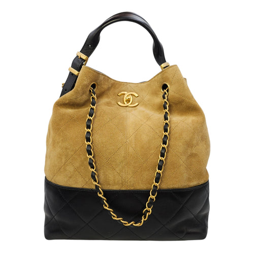 25A Two-Tone Quilted Coco Base  Multi-colour Shoulder Bag in Suede Leather Gold hardware