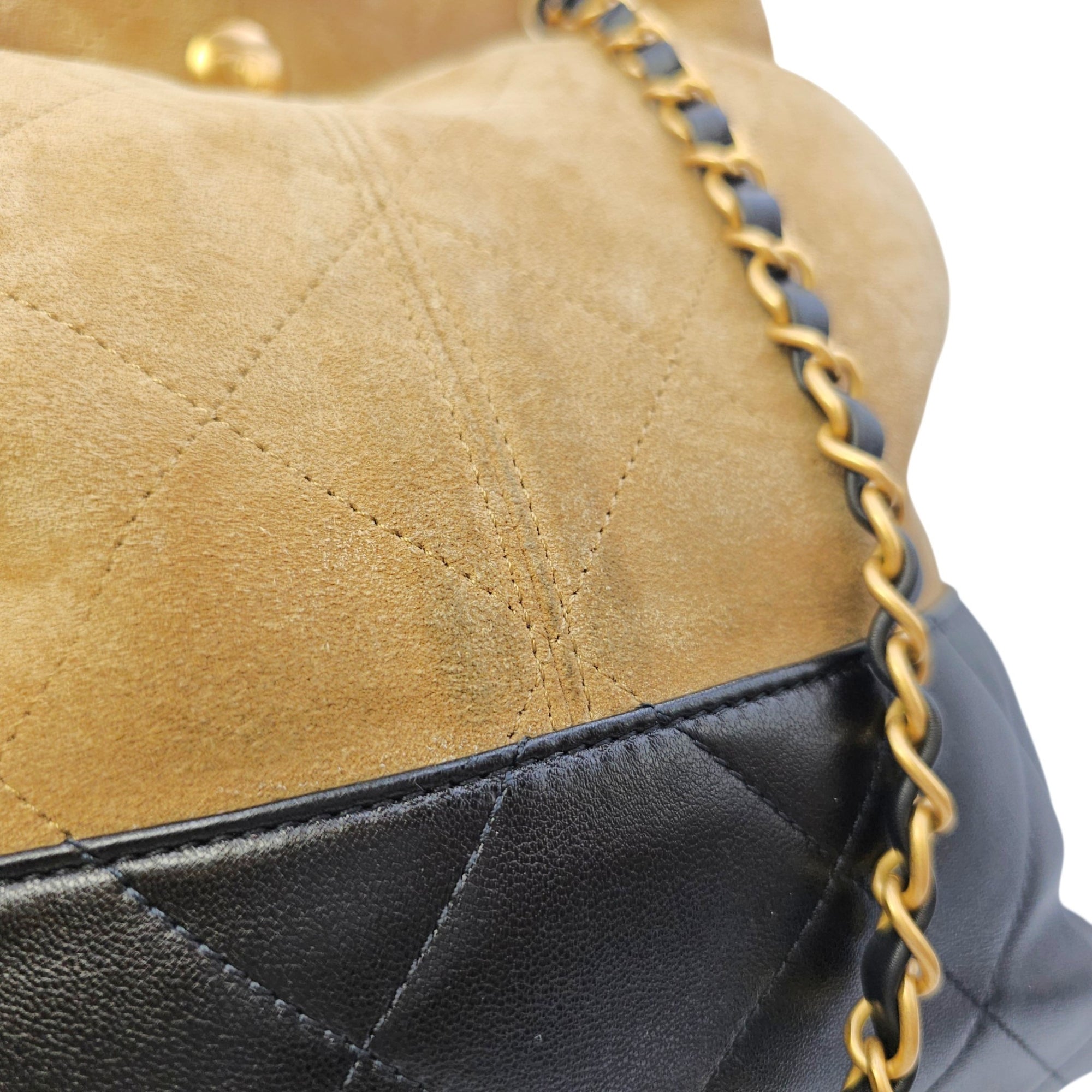 25A Two-Tone Quilted Coco Base  Multi-colour Shoulder Bag in Suede Leather Gold hardware