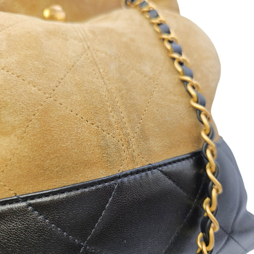 25A Two-Tone Quilted Coco Base  Multi-colour Shoulder Bag in Suede Leather Gold hardware