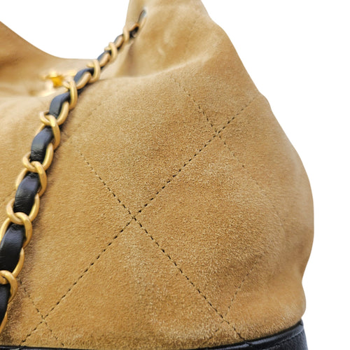25A Two-Tone Quilted Coco Base  Multi-colour Shoulder Bag in Suede Leather Gold hardware