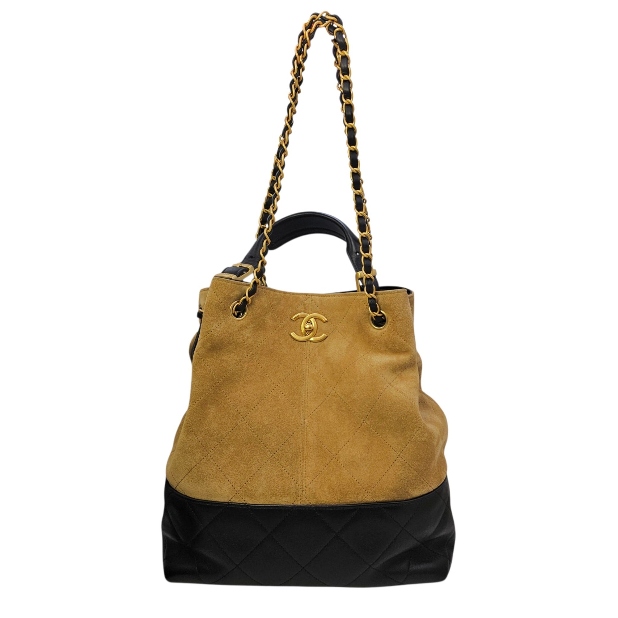 25A Two-Tone Quilted Coco Base  Multi-colour Shoulder Bag in Suede Leather Gold hardware