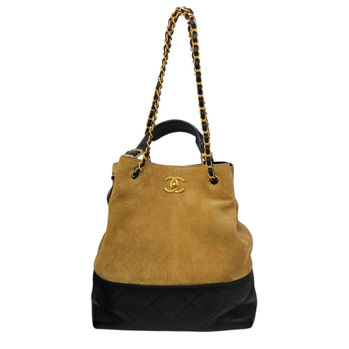 25A Two-Tone Quilted Coco Base  Multi-colour Shoulder Bag in Suede Leather Gold hardware