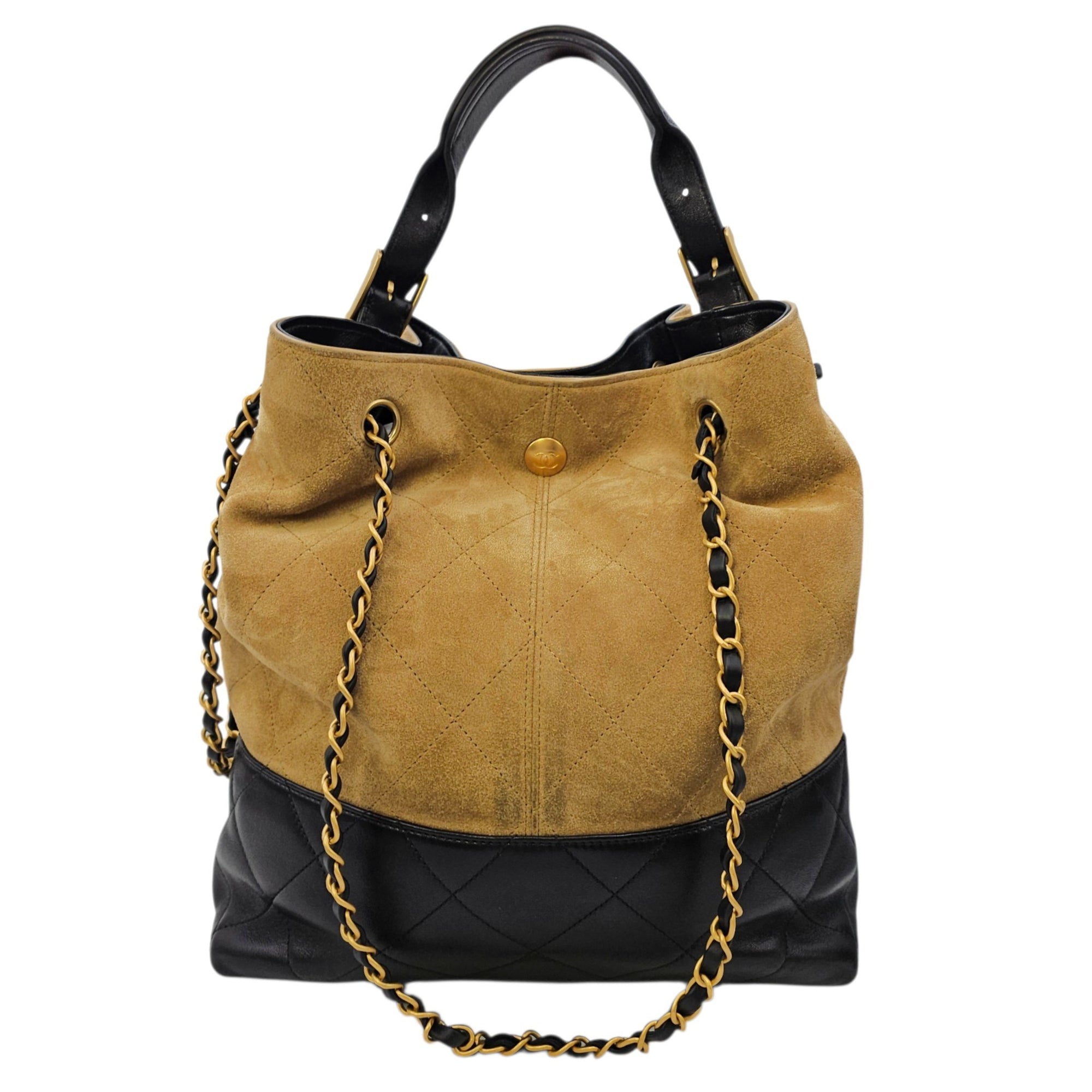 25A Two-Tone Quilted Coco Base  Multi-colour Shoulder Bag in Suede Leather Gold hardware