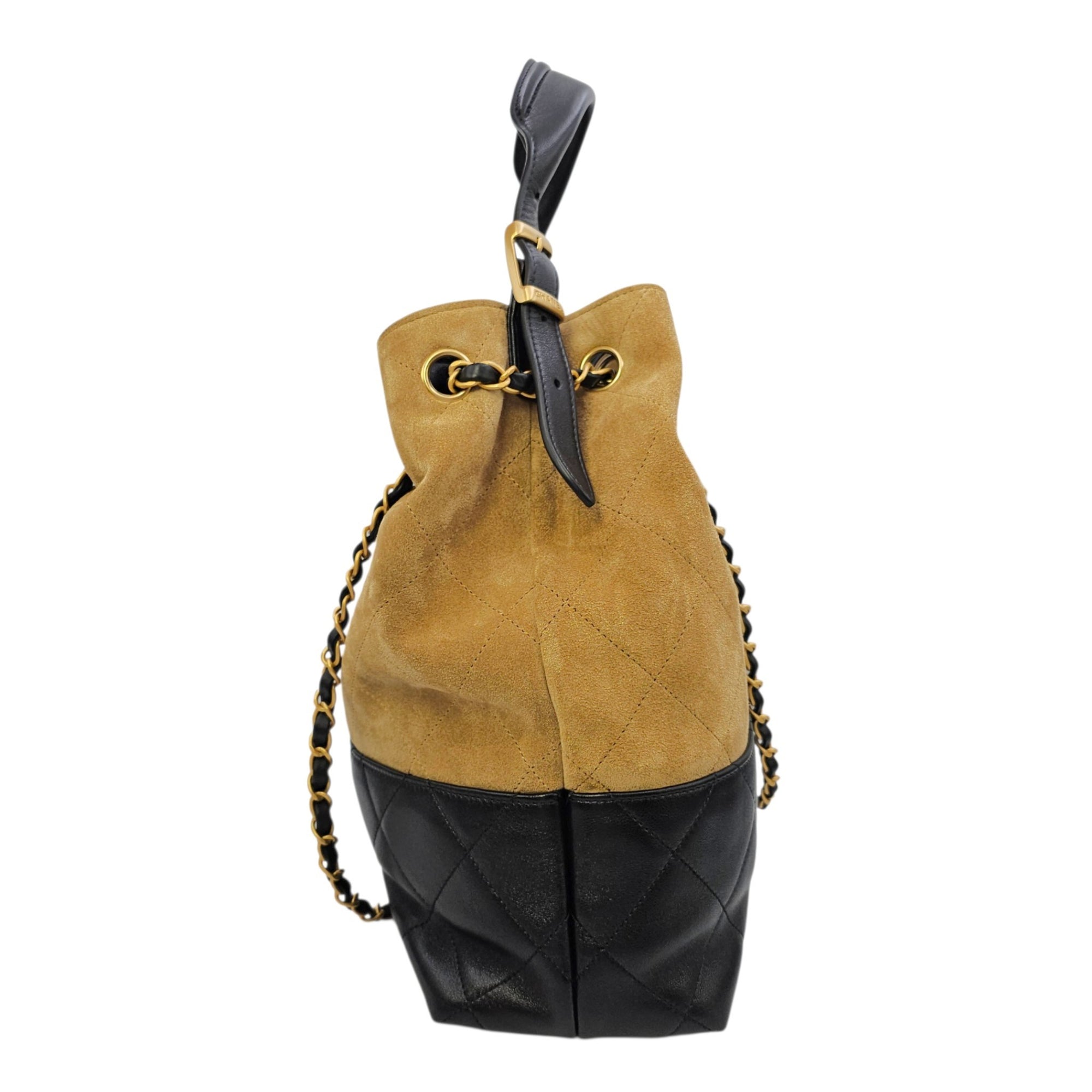 25A Two-Tone Quilted Coco Base  Multi-colour Shoulder Bag in Suede Leather Gold hardware