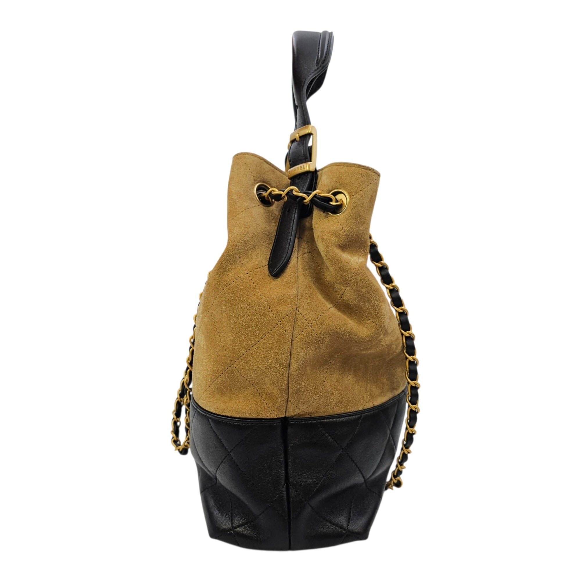 25A Two-Tone Quilted Coco Base  Multi-colour Shoulder Bag in Suede Leather Gold hardware