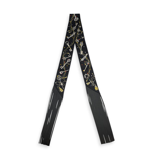 Les Cles a Pois Leather Fringes Noir Twilly in Silk