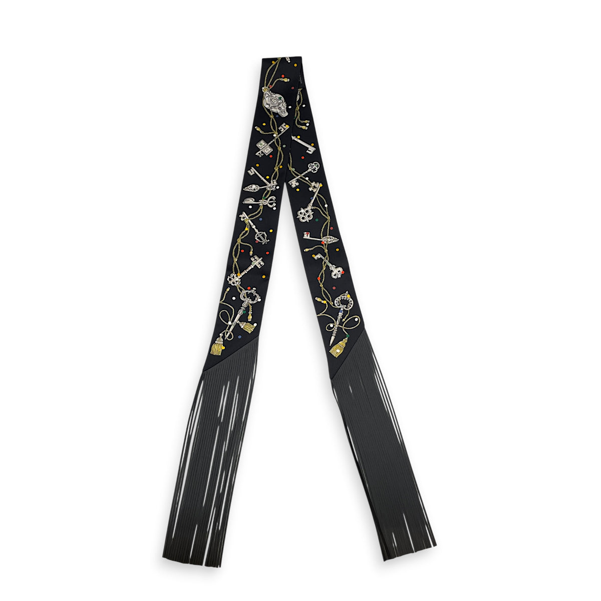 Les Cles a Pois Leather Fringes Noir Twilly in Silk