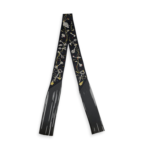 Les Cles a Pois Leather Fringes Noir Twilly in Silk