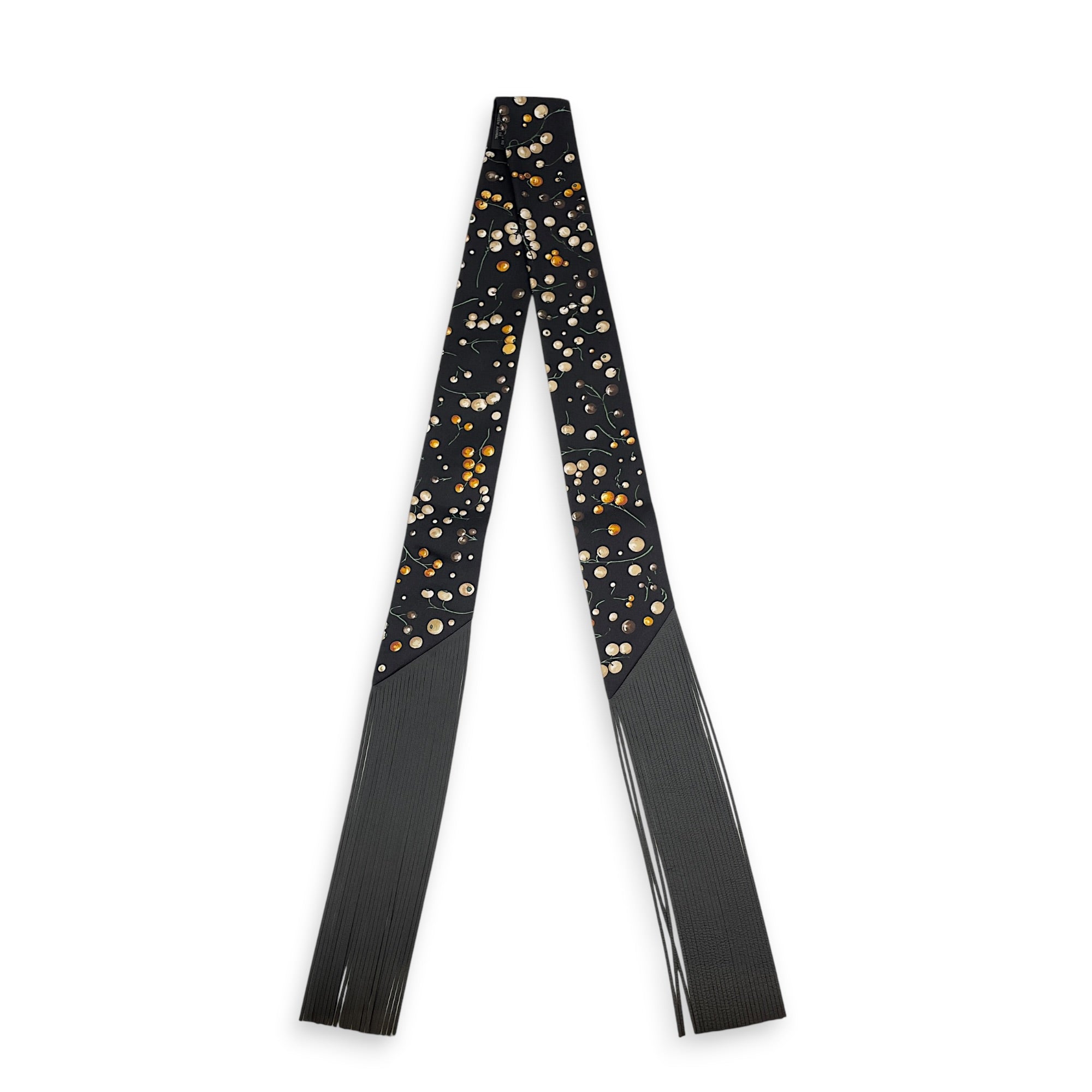 Red Berries Leather Fringes Noir/Beige Dore/Orange Twilly