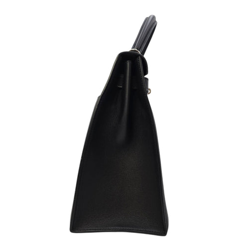 Sellier Kelly 32 Noir/Noir-Ecru in Swift/Toile h Berline Palladium hardware