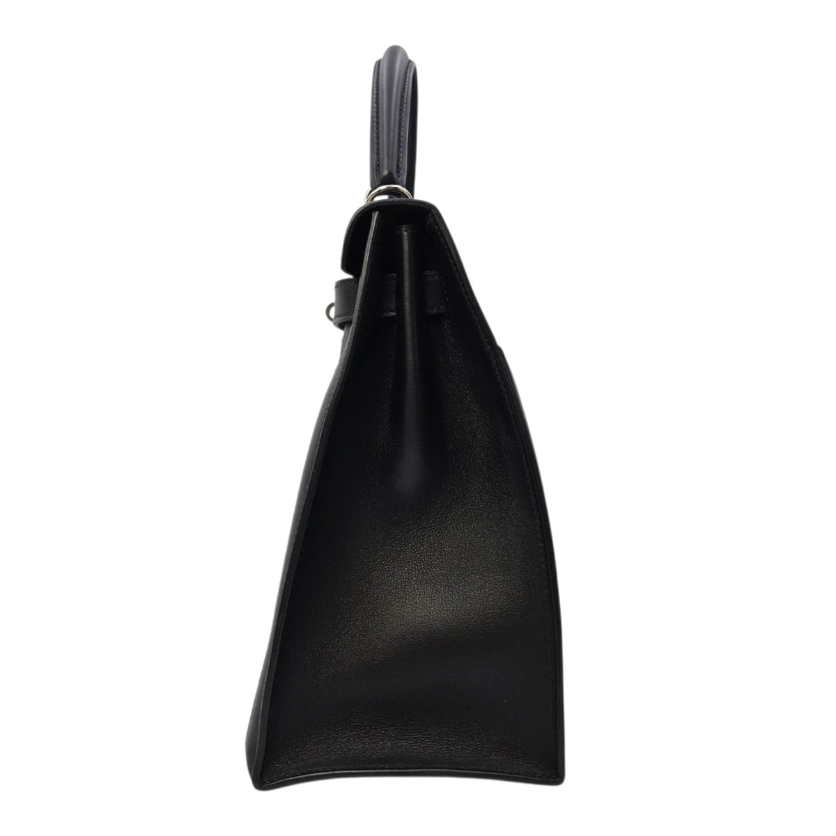 Sellier Kelly 32 Noir/Noir-Ecru in Swift/Toile h Berline Palladium hardware