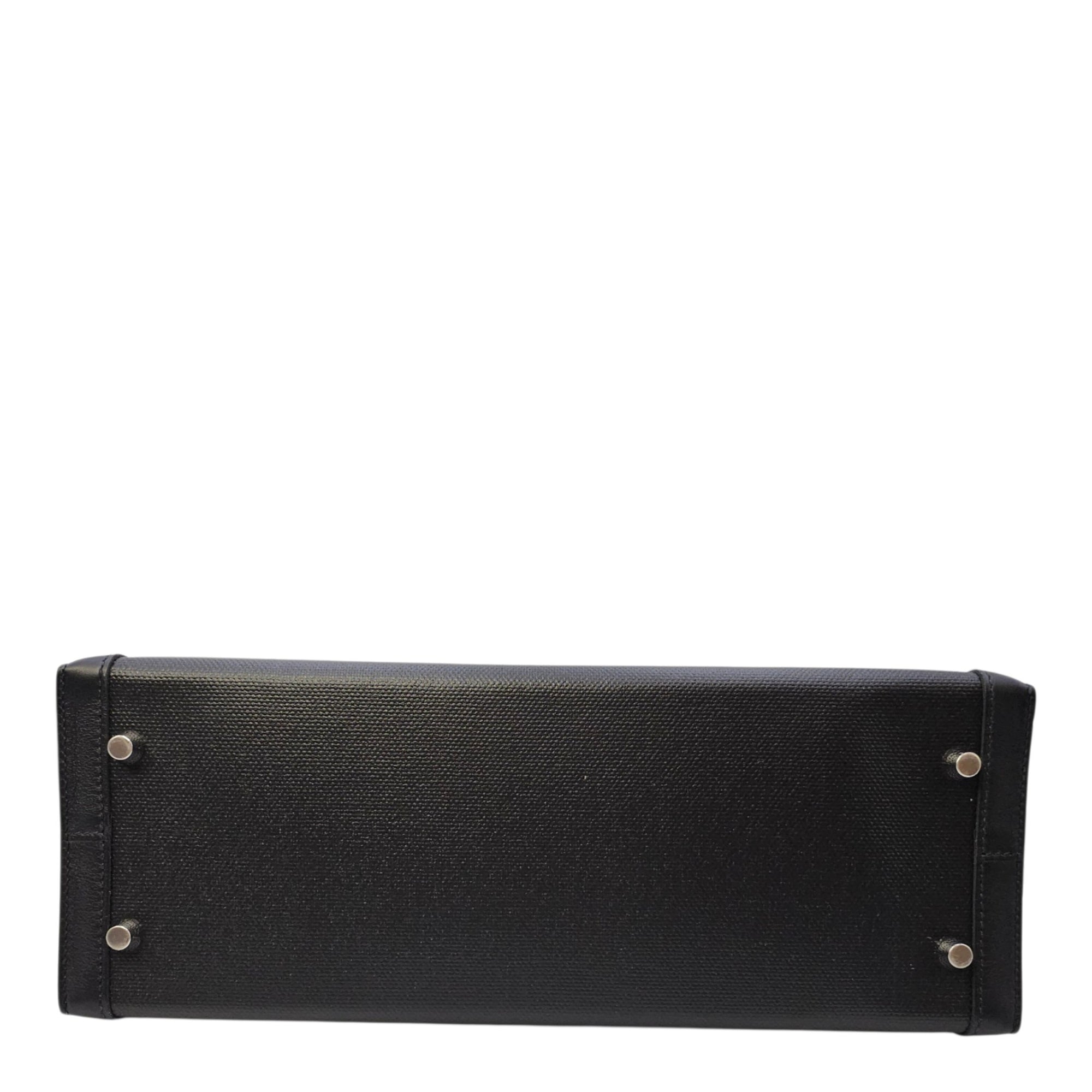 Sellier Kelly 32 Noir/Noir-Ecru in Swift/Toile h Berline Palladium hardware
