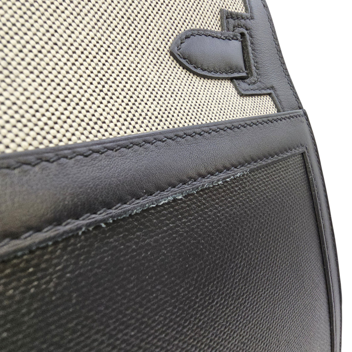 Sellier Kelly 32 Noir/Noir-Ecru in Swift/Toile h Berline Palladium hardware