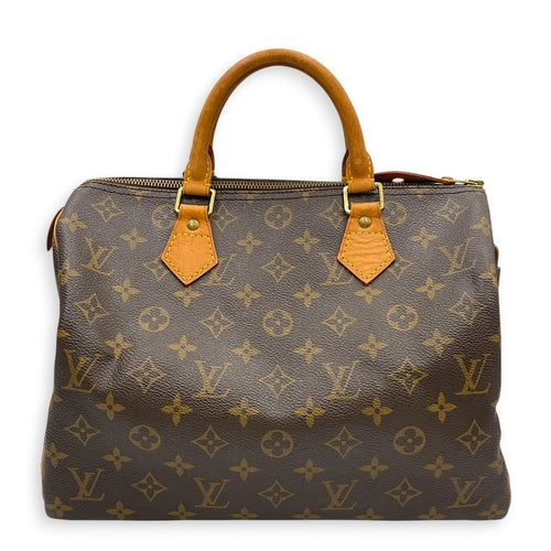 Speedy 30 Brown Top Handle Bag in Monogram Coated Canvas Gold hardware