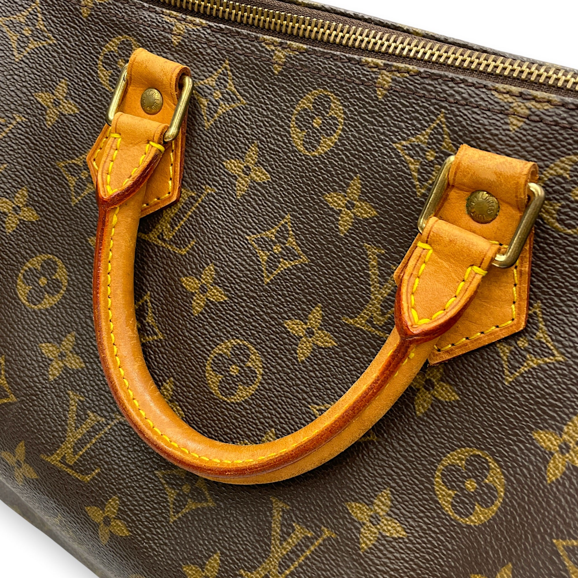 Speedy 30 Brown Top Handle Bag in Monogram Coated Canvas Gold hardware
