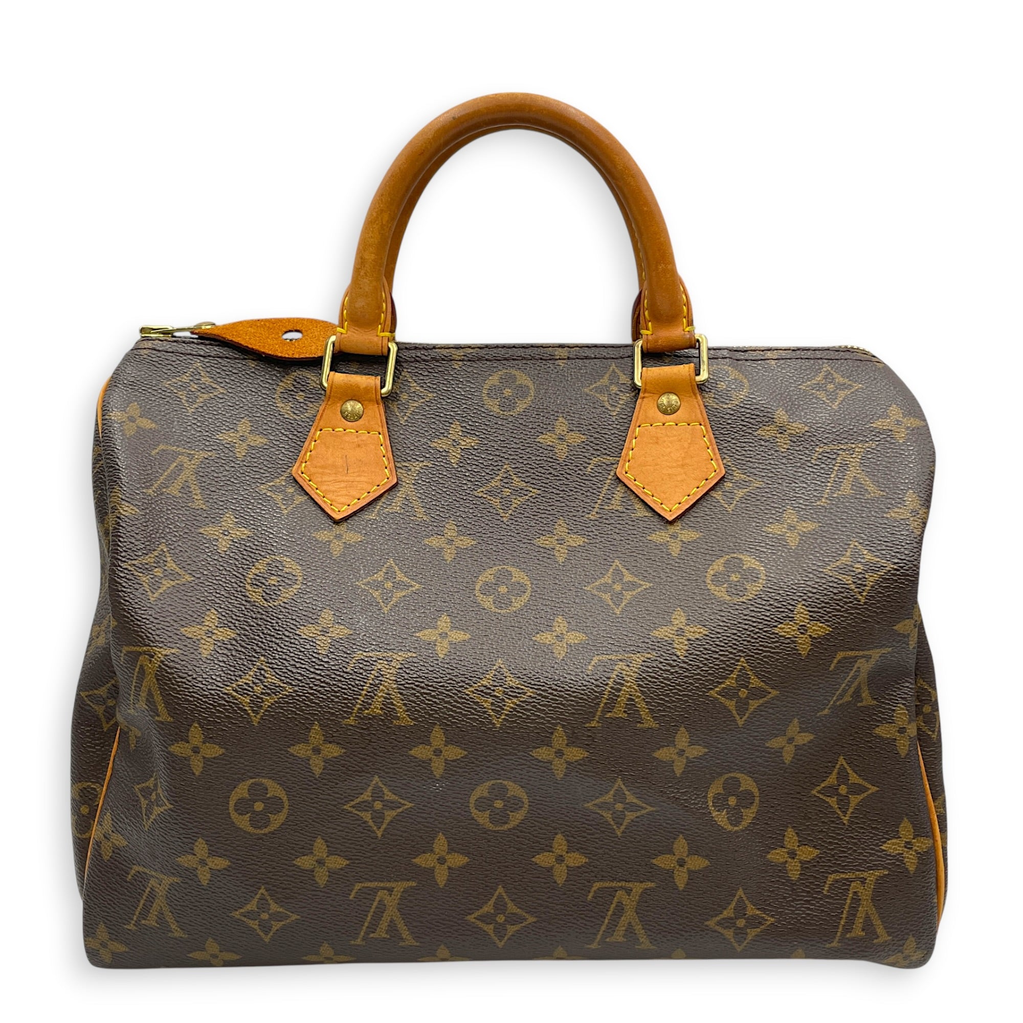 Speedy 30 Brown Top Handle Bag in Monogram Coated Canvas Gold hardware