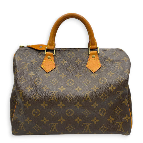 Speedy 30 Brown Top Handle Bag in Monogram Coated Canvas Gold hardware
