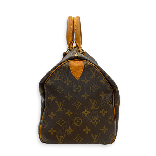 Speedy 30 Brown Top Handle Bag in Monogram Coated Canvas Gold hardware