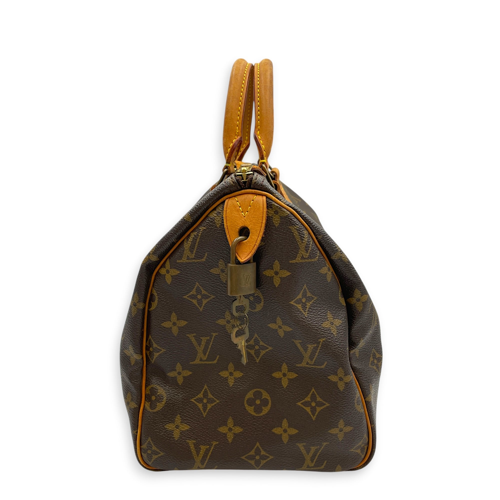 Speedy 30 Brown Top Handle Bag in Monogram Coated Canvas Gold hardware