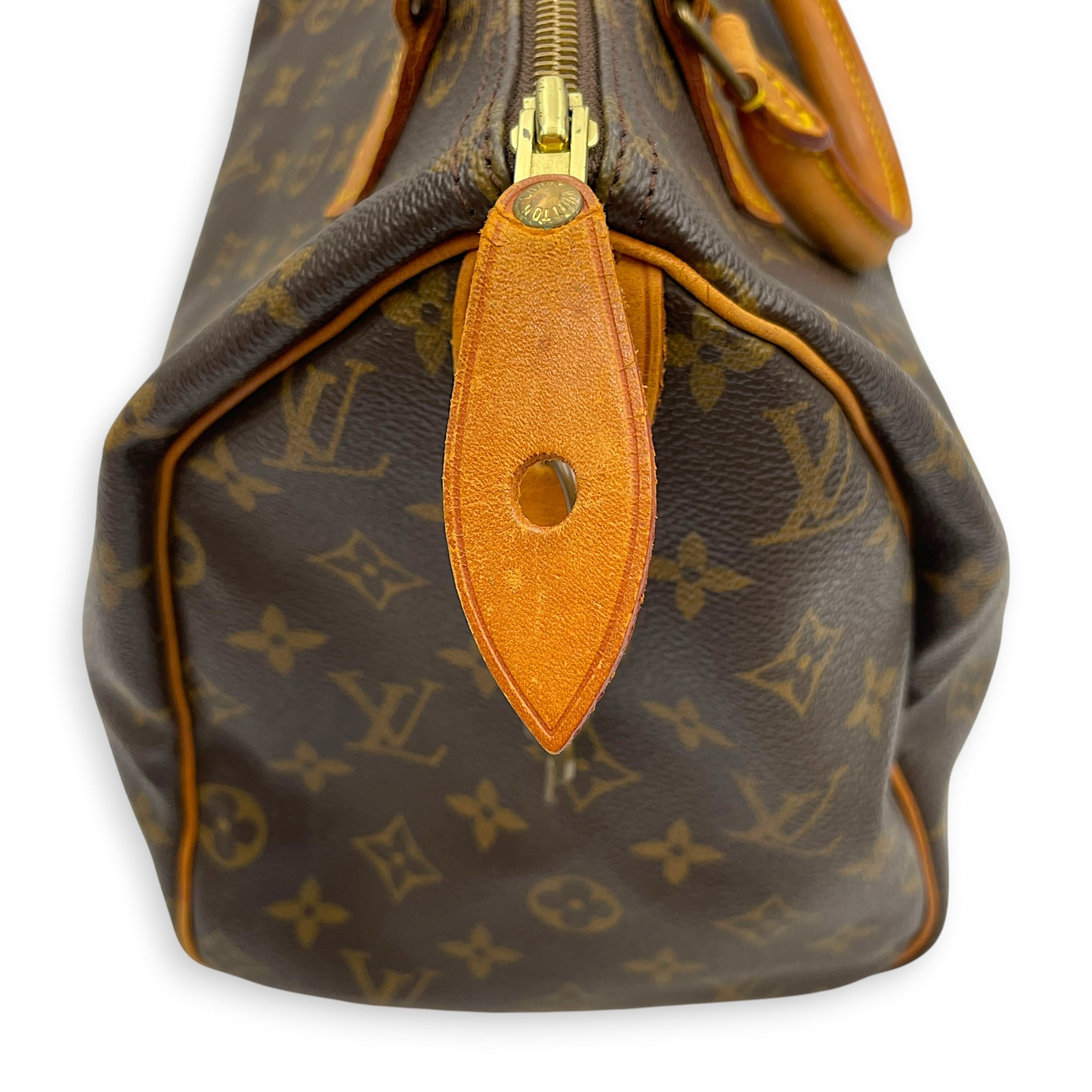Speedy 30 Brown Top Handle Bag in Monogram Coated Canvas Gold hardware