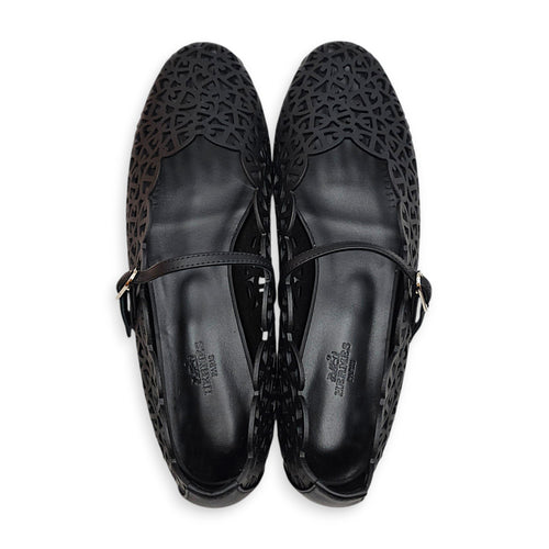 Meli 39.5 Noir Ballet Flats in Calfskin Silver hardware