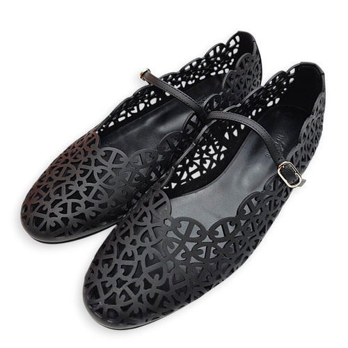 Meli 39.5 Noir Ballet Flats in Calfskin Silver hardware