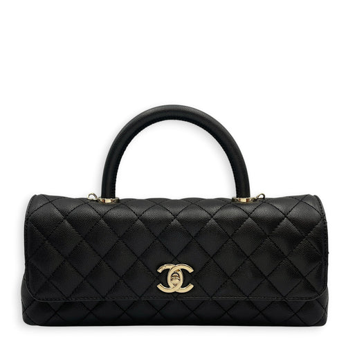 Coco Handle Quilted 30cm Black Top Handle Bag in Caviar Leather Gold hardware