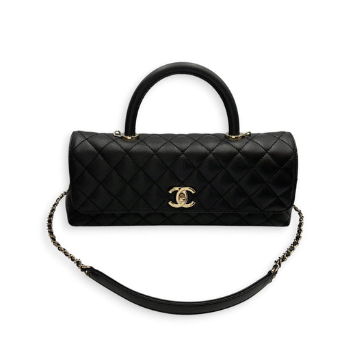 Coco Handle Quilted 30cm Black Top Handle Bag in Caviar Leather Gold hardware